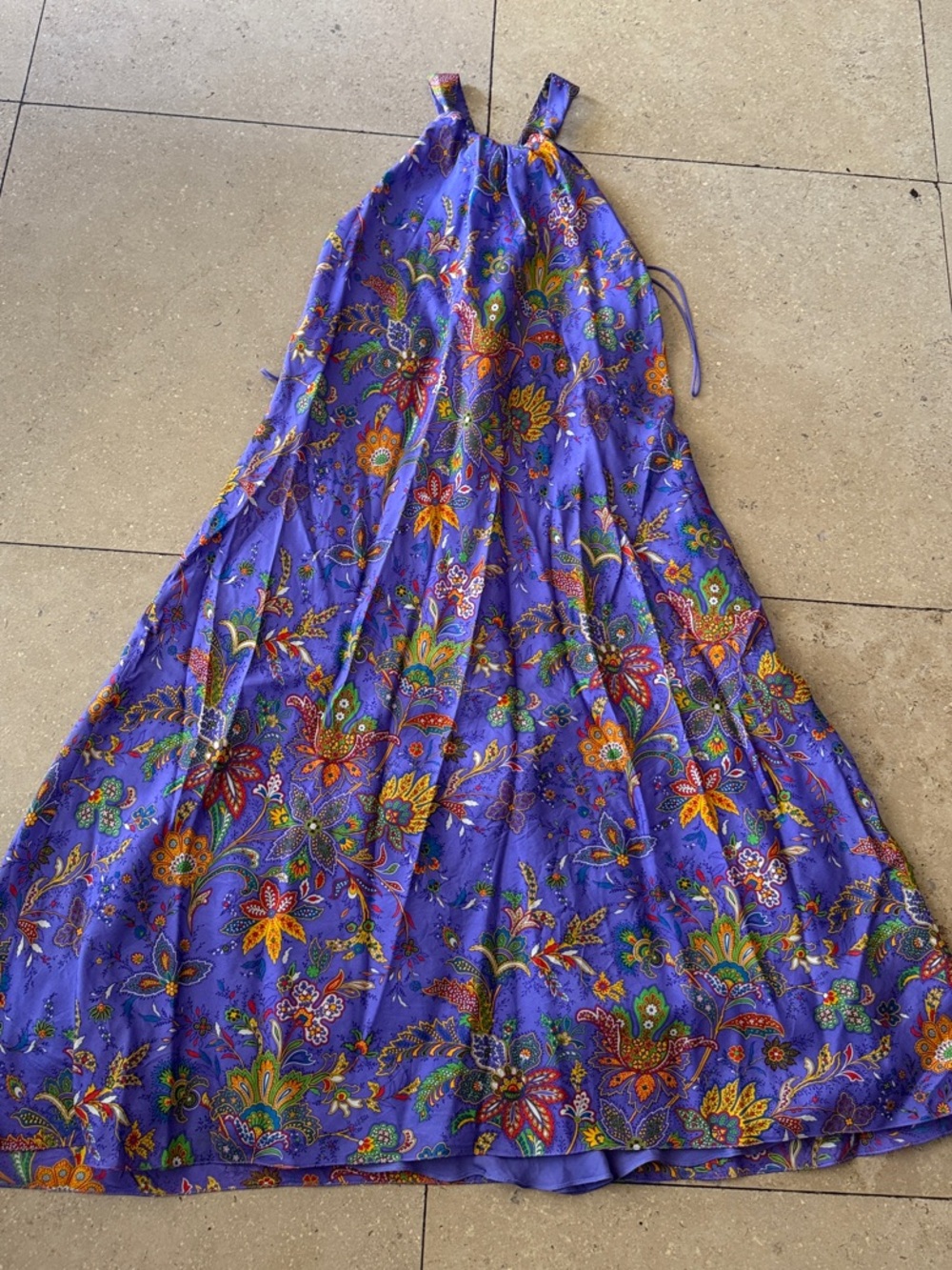 Ralph Lauren Purple Label Purple Floral Tie-Strap Midi Dress